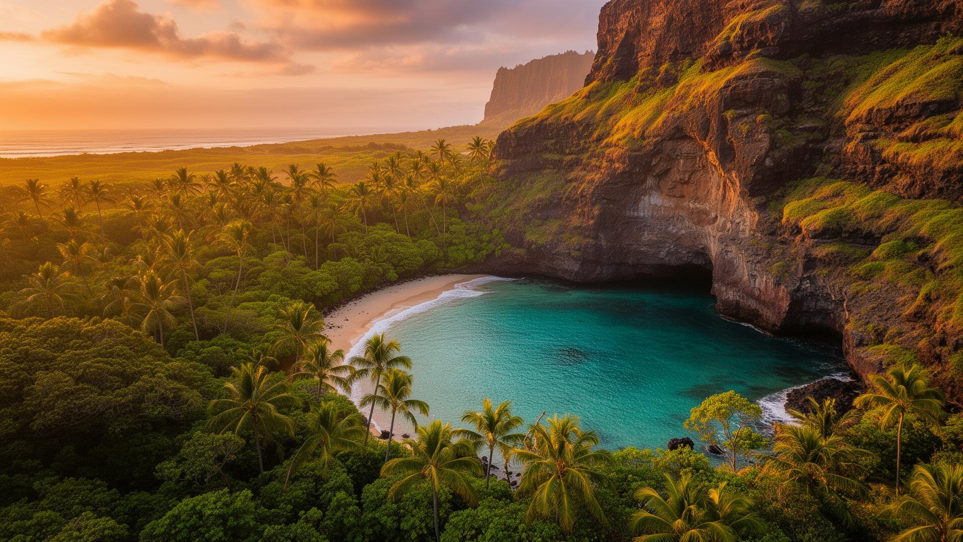 Hidden Maui cove at golden hour