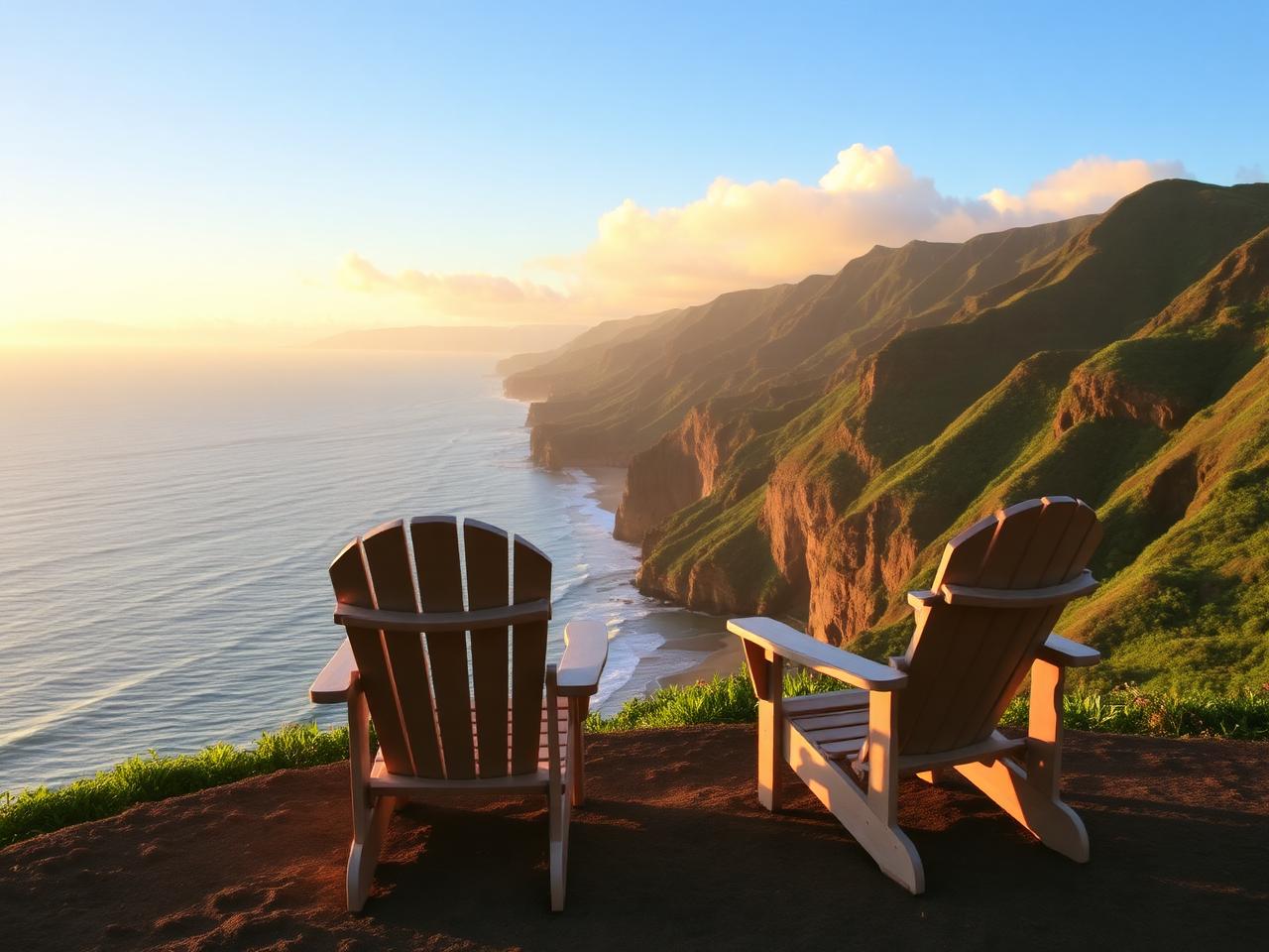 Cliffside chairs at sunset